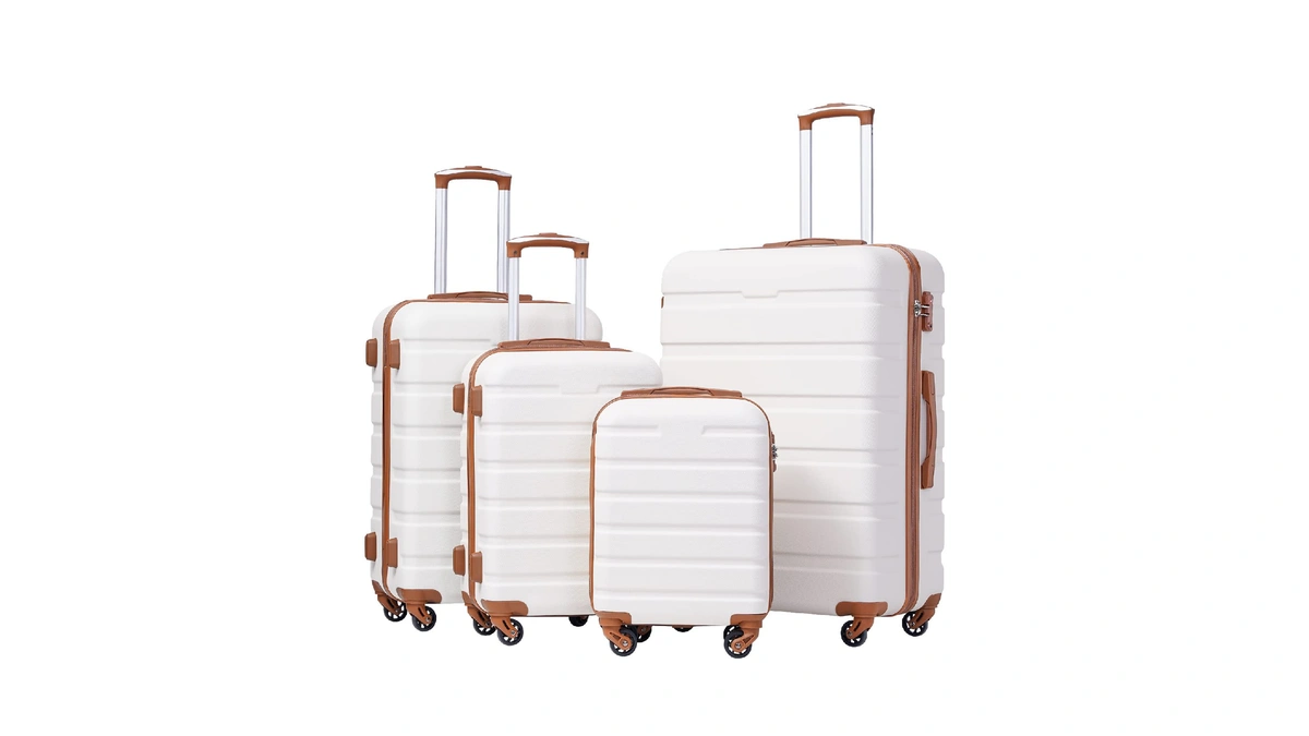 Coolife Luggage Set, Lightweight Durable Hardshell, 4 Piece, Apricot White
