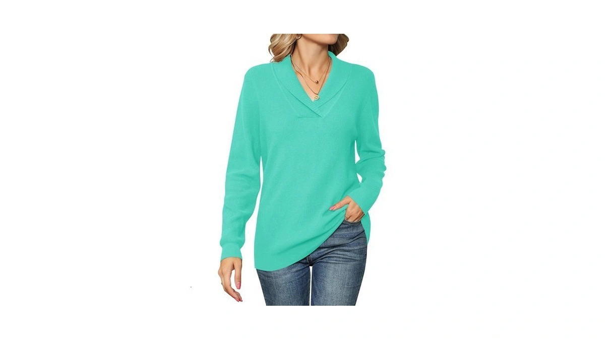 Ivicoer Women's Sweaters V-neck Pullover Shawl Collared Fall Long Sleeve
