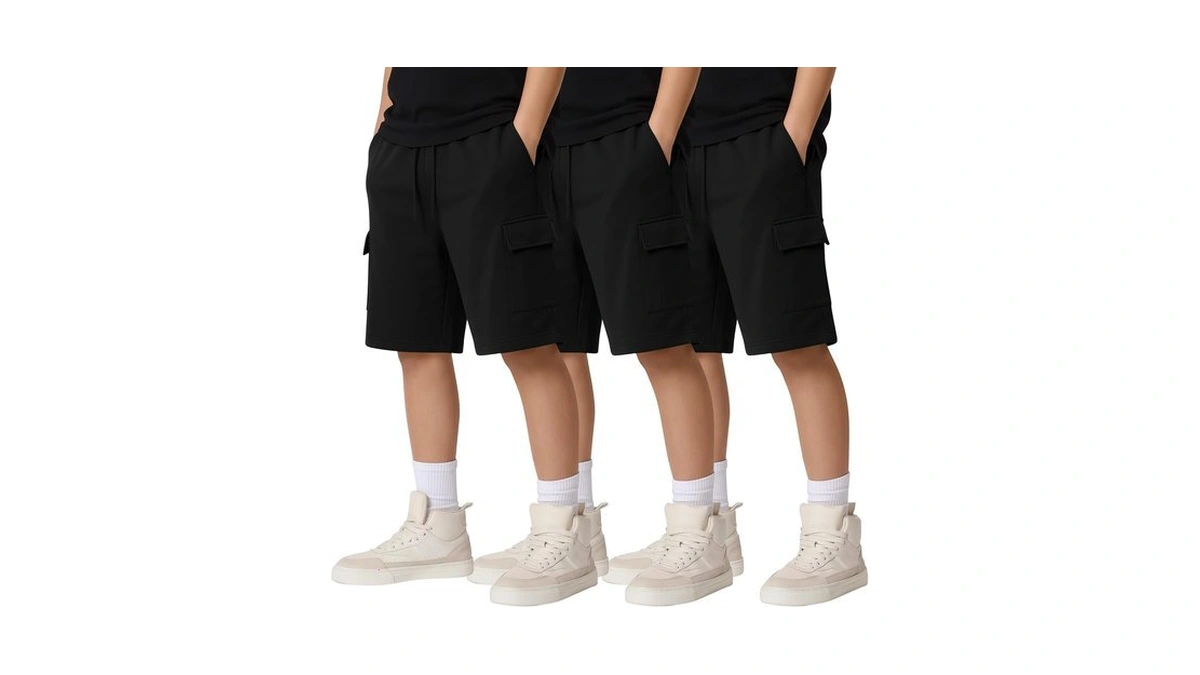 Mumucove 3 Pcs Boys Cargo Shorts With Pockets, 3-color, 11-12