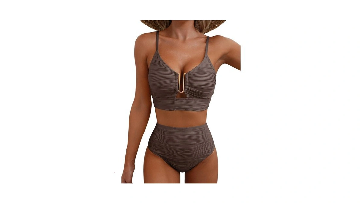 Herseas Women's 2 Piece High Cut Push Up Textured Sexy