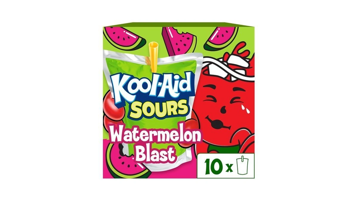 Kool-aid Sours Drink, 10 Pouches, Watermelon Blast Sour Candy, 6