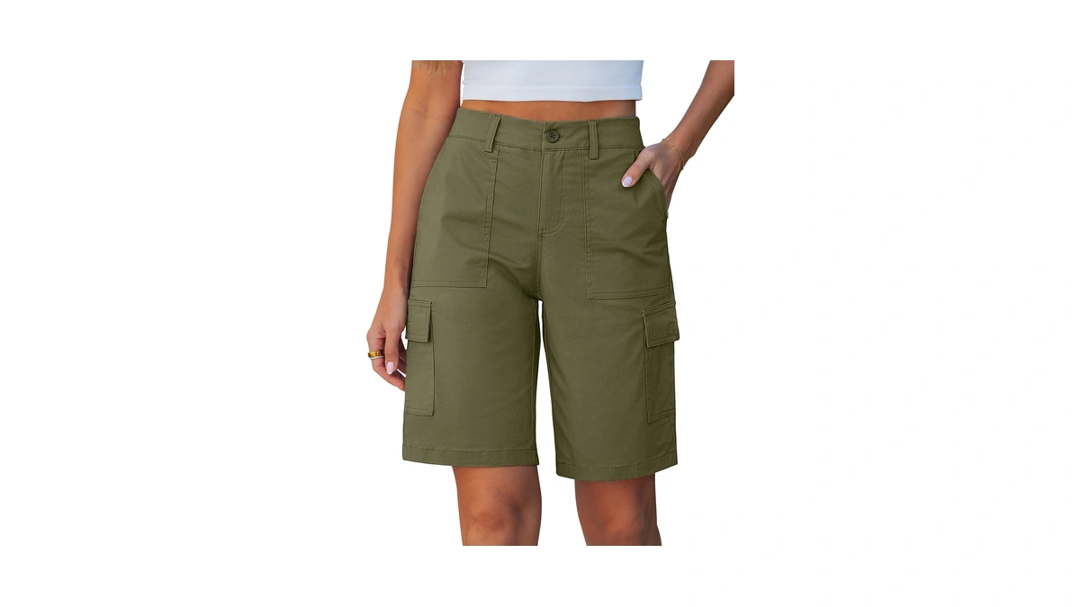 Luvamia Casual Summer Knee Length Shorts Women Mid Rise Cargo