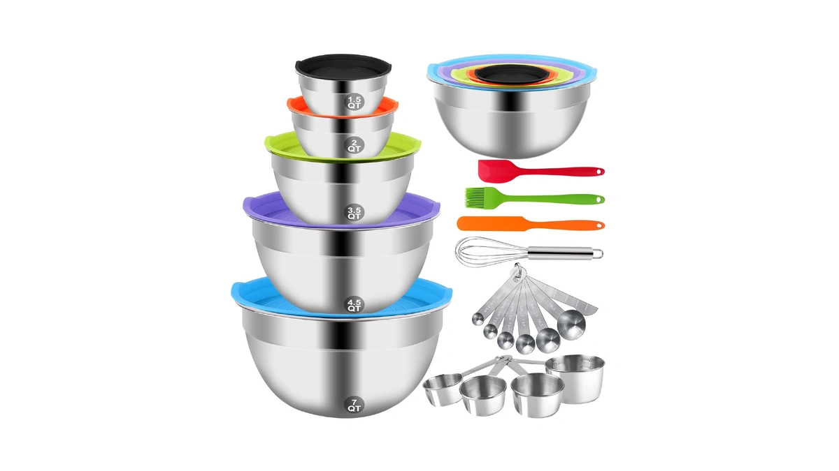 Wepsen Mixing Bowls With Lid Set, 25pcs Kitchen Utensils Metal