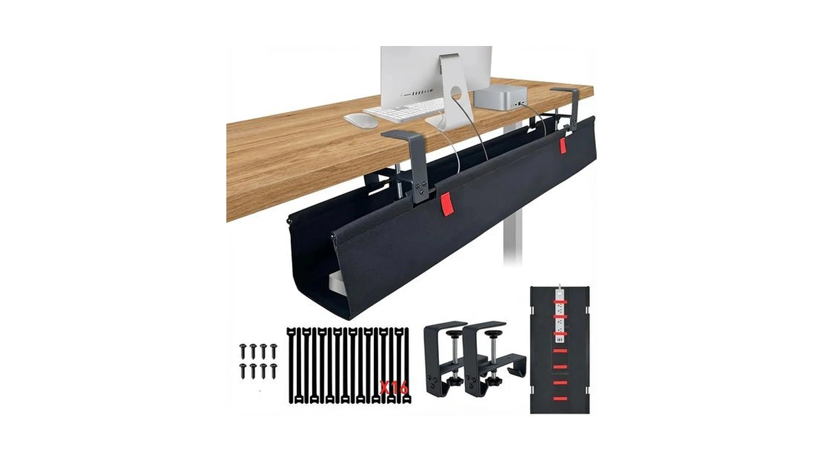 Aveko No Drill Under Desk Cable Management Tray, 28" Desk
