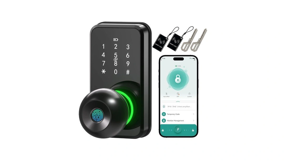 Smart Door Lock Knob Fingerprint Keypad Keyless Entry Lock For