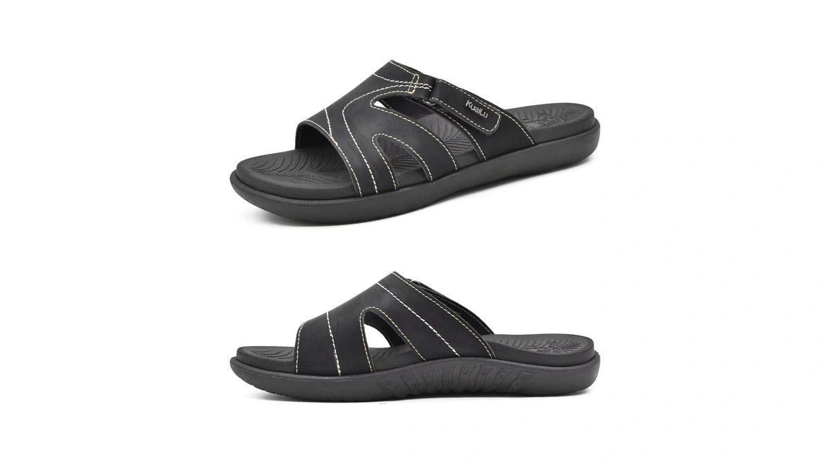 Kuailu Womens Orthotic Slides Arch Support Slip On Sandals Black