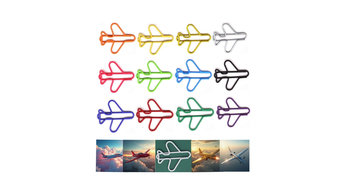 Upquzzfy 65 Pcs Plane-shaped Paper Clips Set, Multicolor Metal Cute