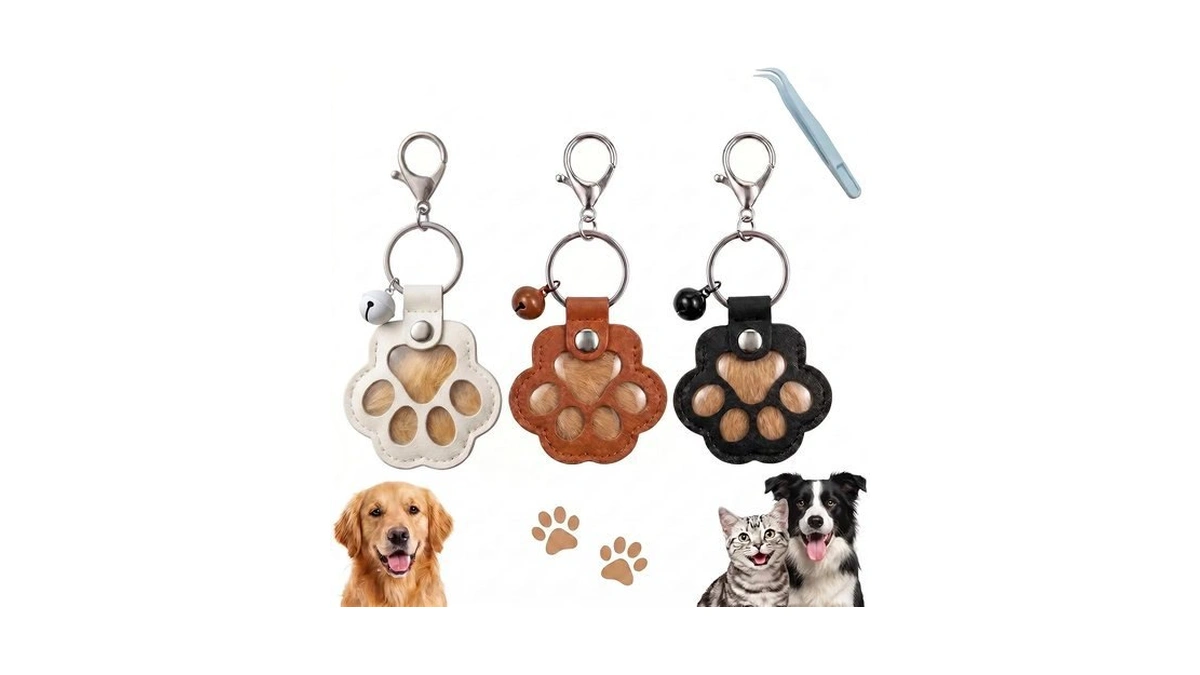 Shmidgoo Cat Dog Hair Keychain Pet Fur Keepsake, Paw Shape