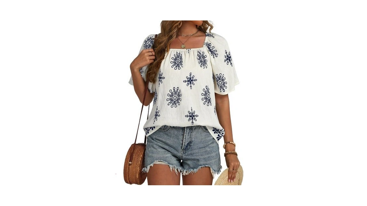 Ieeilulu Boho Tops For Women Summer Square Neck Floral Print
