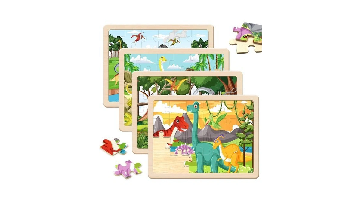 Puzzles For Kids Ages 4-6 24 Piece Wooden Dinosaur Puzzles
