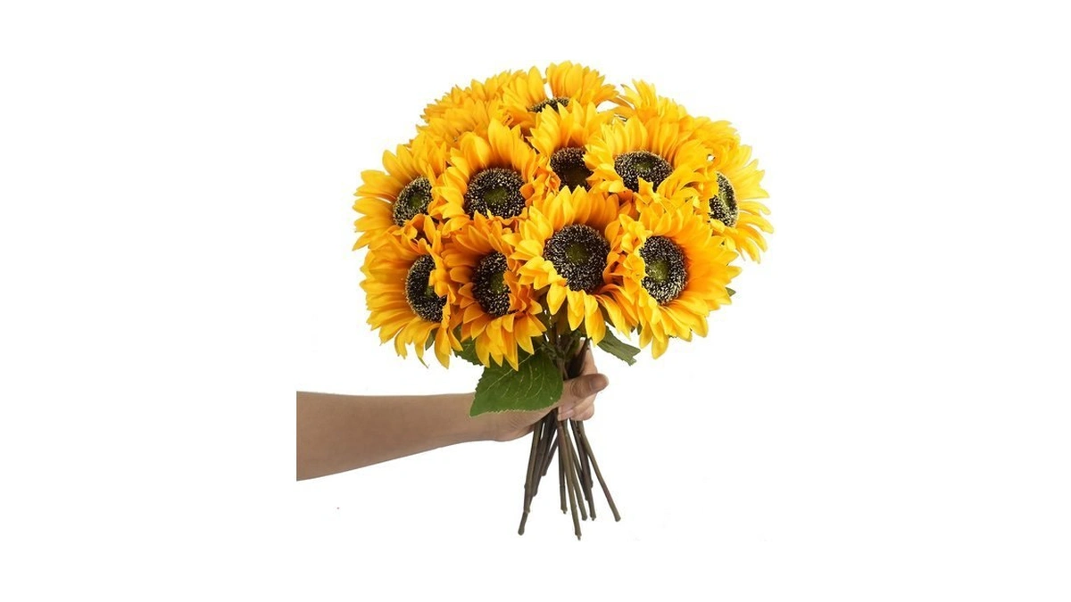 Wistart 8pcs Artificial Sunflower Flowers Long Stem Large Silk Sunflowers