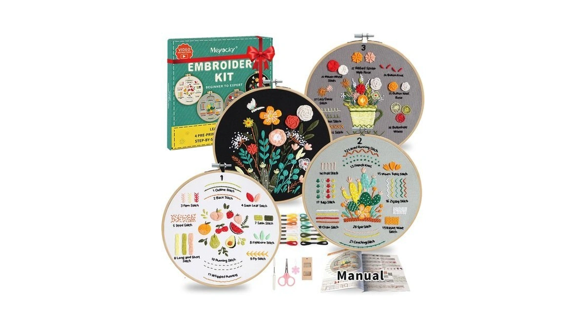 Meyocky Embroidery Kit For Beginners To Learn 31 Basic Stitches,