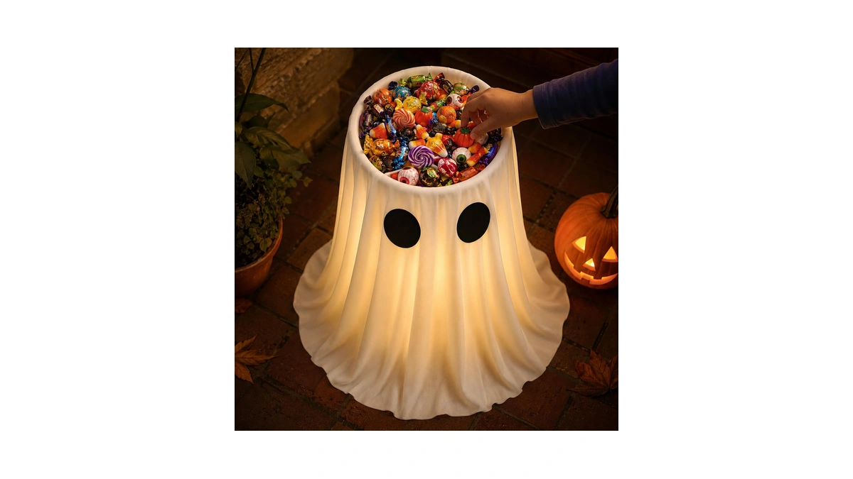 30 In Large-capacity Lighted Halloween Ghost Candy Bowl With Timer