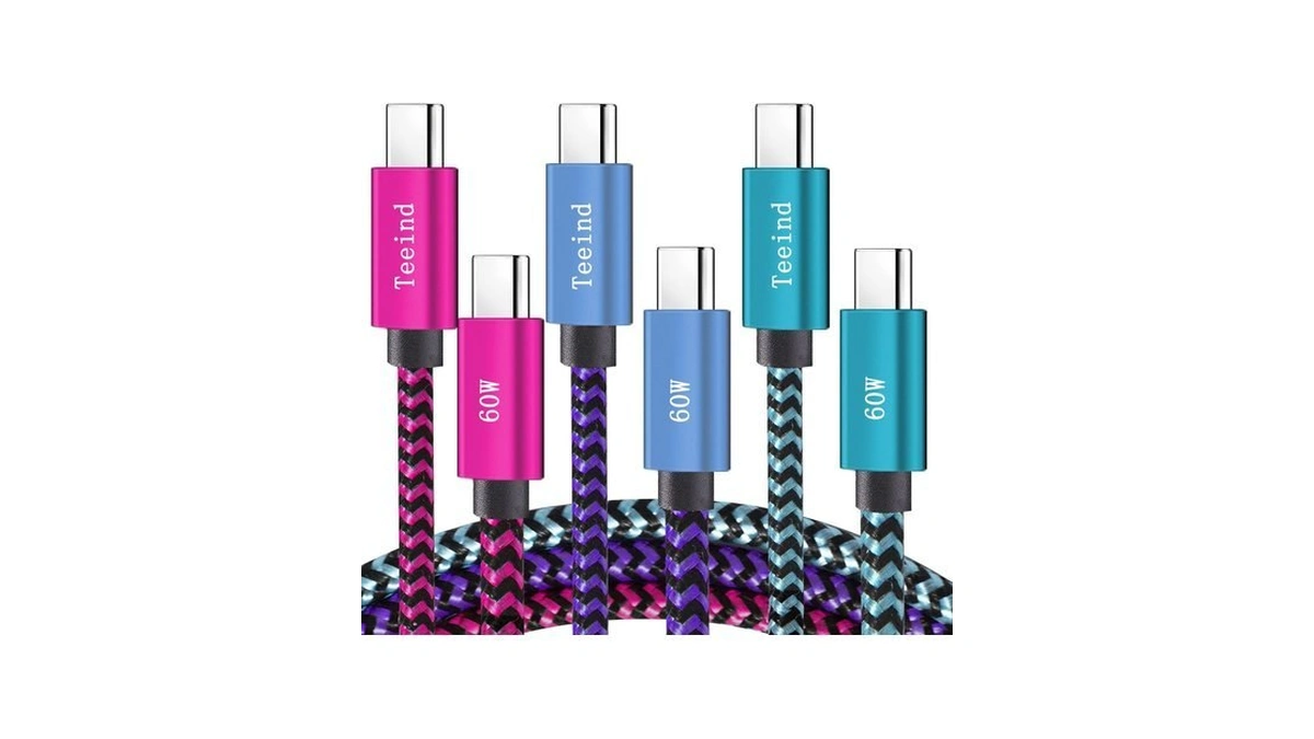 Teeind Type C Cable Fast Charging, Tpc002 3 Pack(3ft/0.9m 60w)
