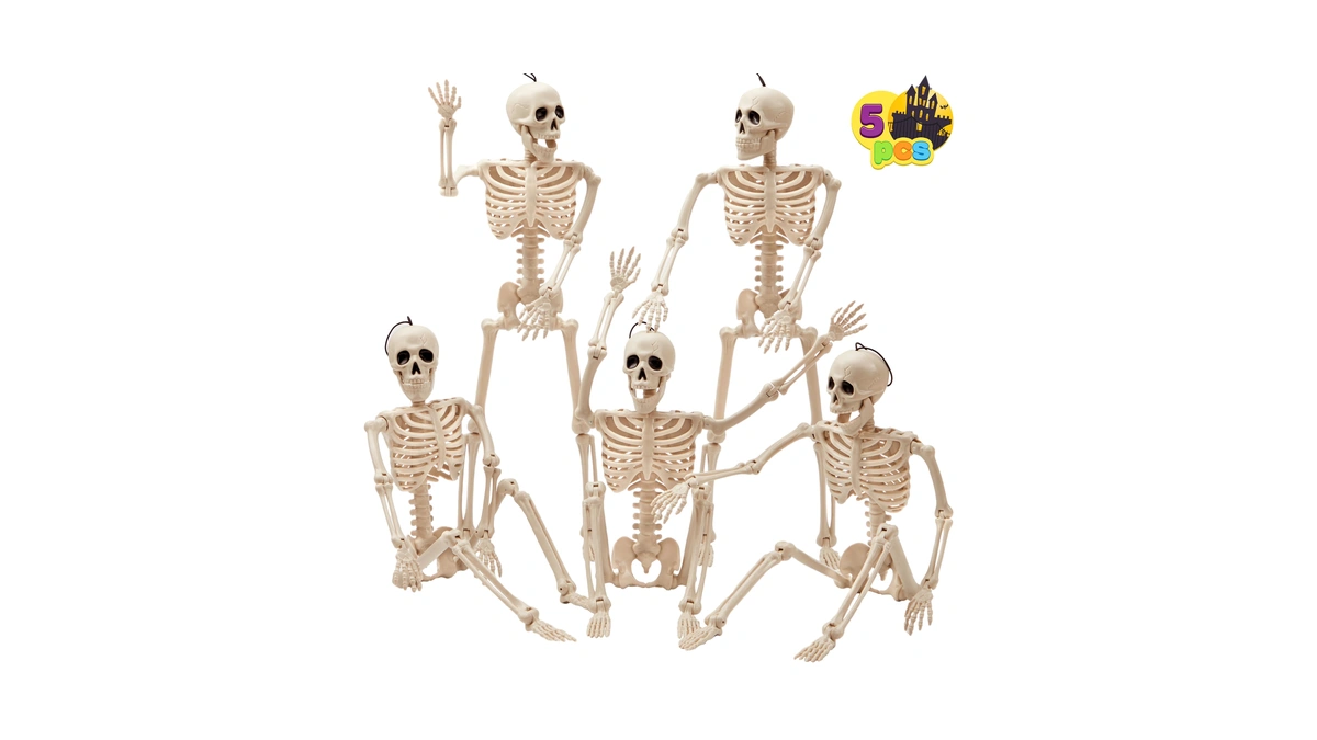 Joyin 5 Pcs Posable Halloween Skeleton Decor 16 Inches, Full