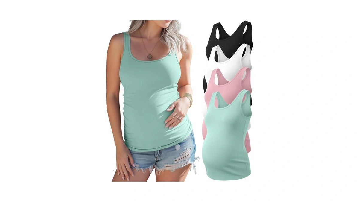 Xaatren 4 Pack Women's Maternity Tank Tops, 4-color, Medium