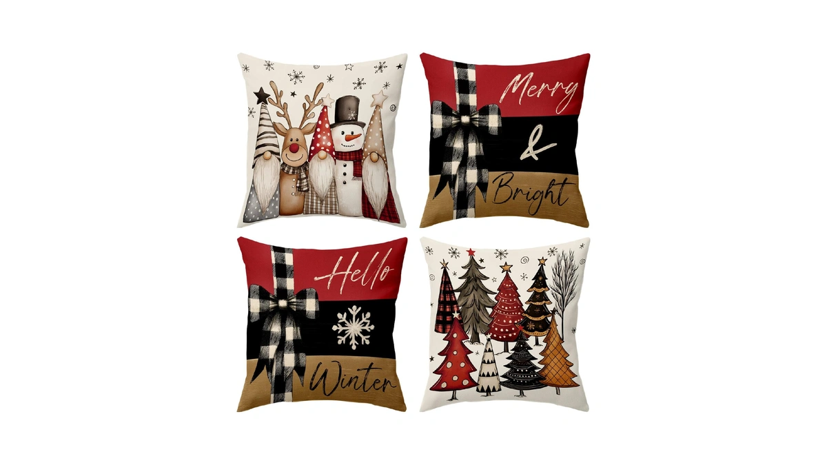 Christmas Throw Pillow Covers 18x18, Colorful Christmas Gnome Tree Reindeer