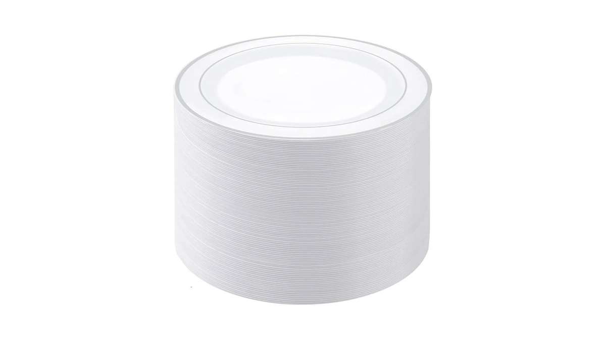 Pulote 100pcs Silver Plastic Plates - 10 Inch Heavy Duty