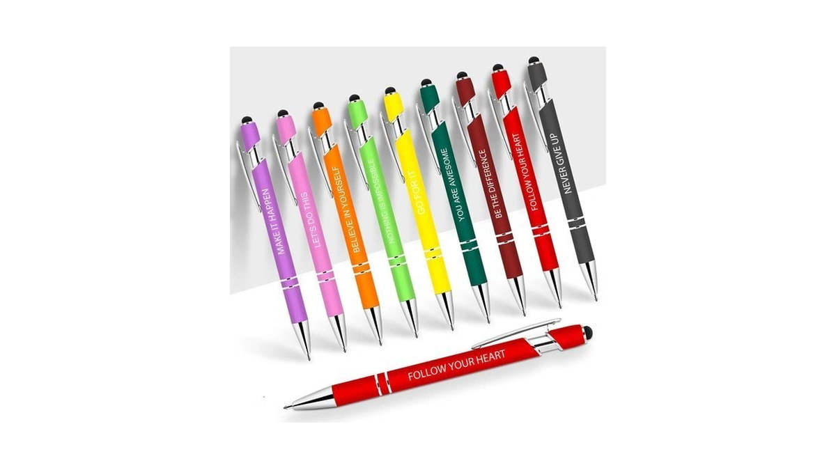Greengines 10 Pcs Inspirational Pens Bulk With Stylus Tip Gifts