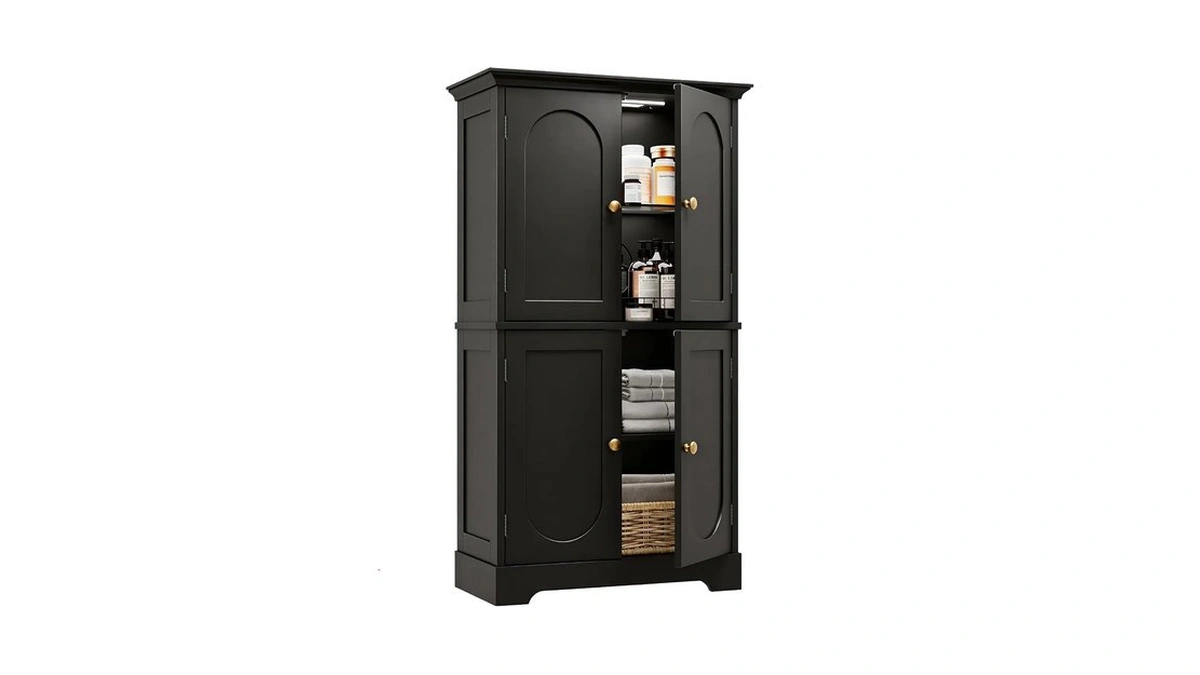 Haioou Bathroom Floor Cabinet With Motion Sensor Light - Black