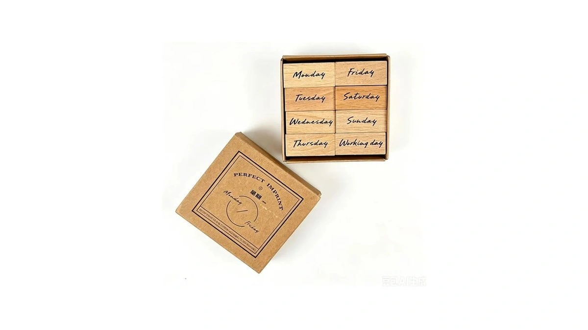 Alideco Rubber Stamp Letters Week Date 8pcs Set Small Wooden