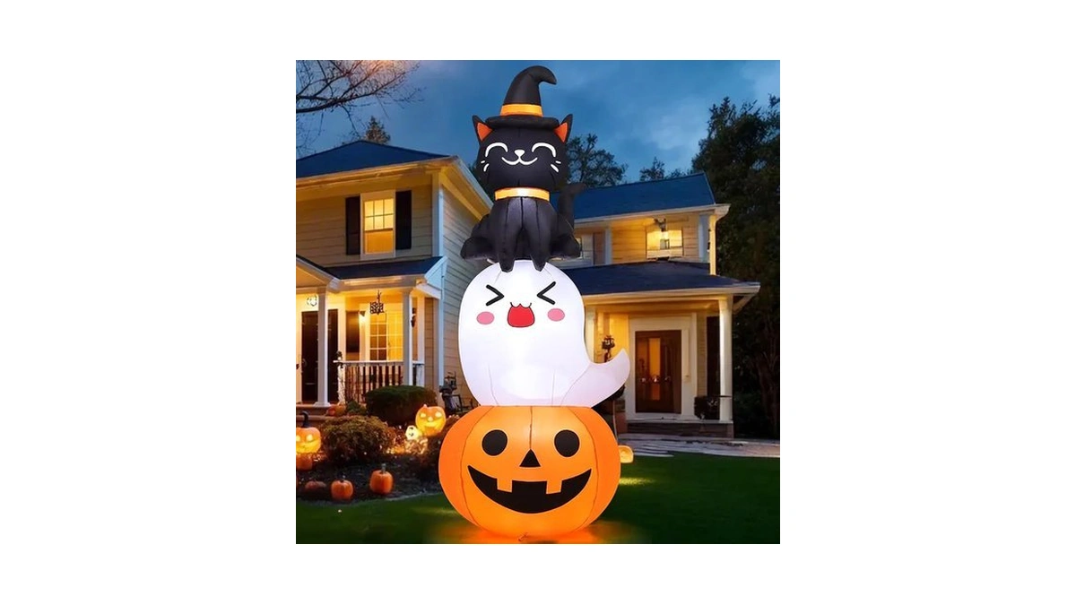 Comin 6 Ft Halloween Inflatables Pumpkin Ghost Cat Combo Outdoor