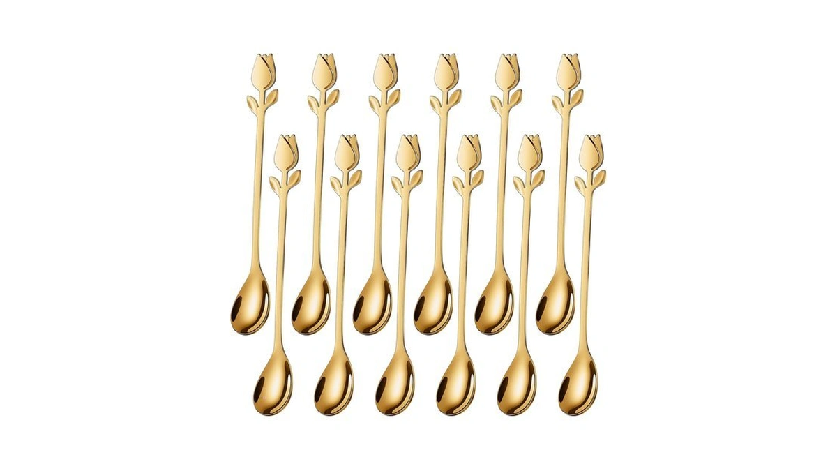Sgvrpvz 6-inch Gold Tulip/rose Handle 12-pcs Mini Coffee Spoons Set