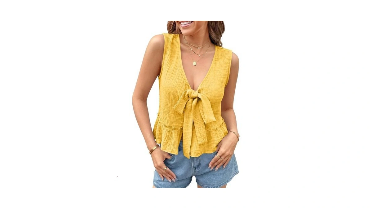 Cicy Bell Womens Babydoll Tank Tops Bow Tie Sleeveless Summer