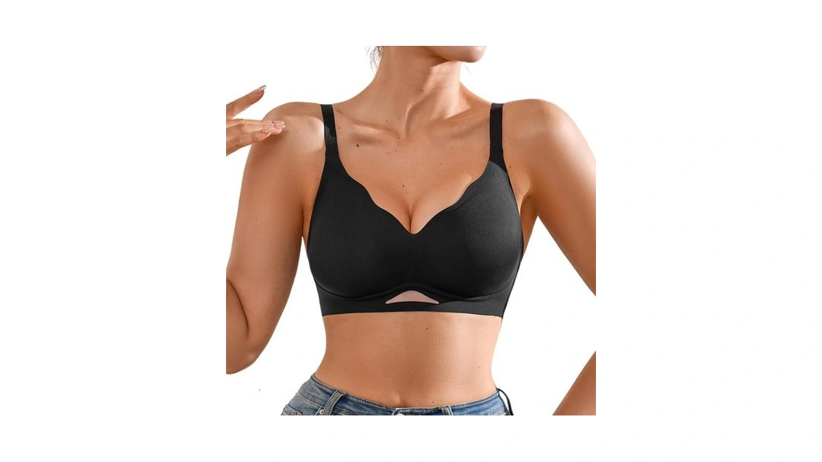 Deangelmon Scalloped V Neck Wireless Bras For Women Seamless No