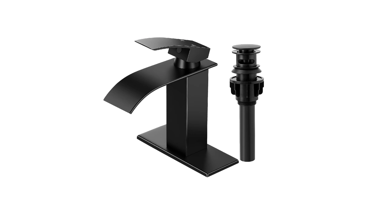Rndiozd Matte Black Bathroom Faucet With Waterfall Spout And Pop-up