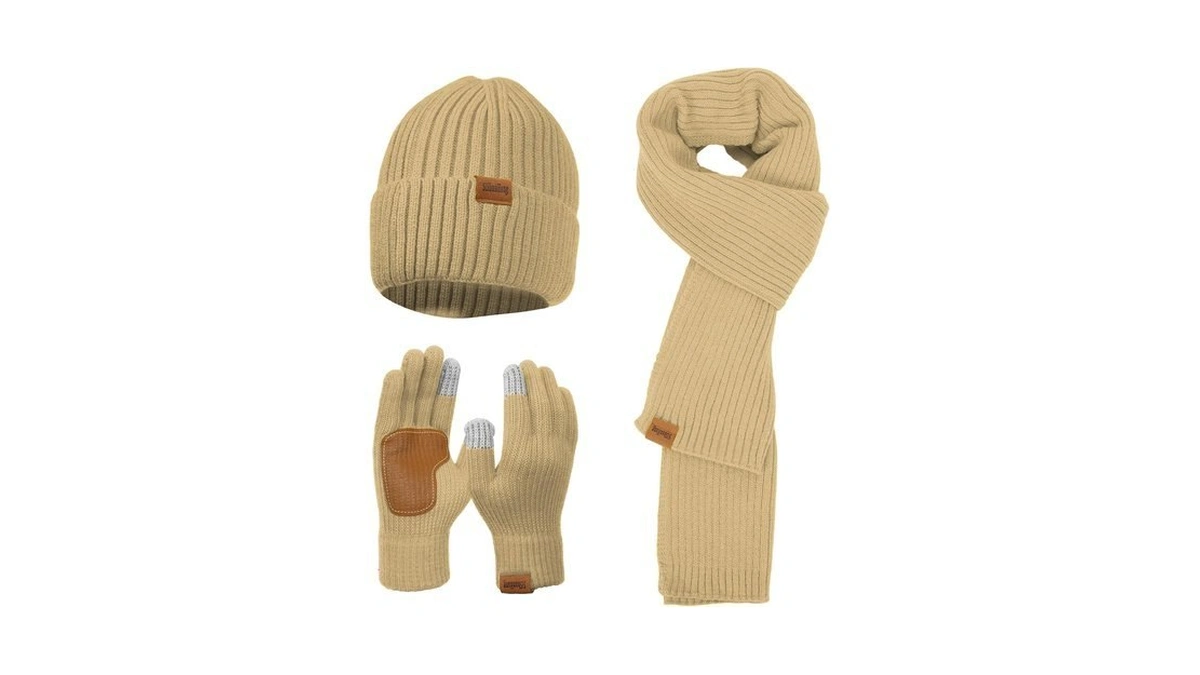 Winter Knit Beanie Hat Scarf Gloves Cold Weather Set, Warm