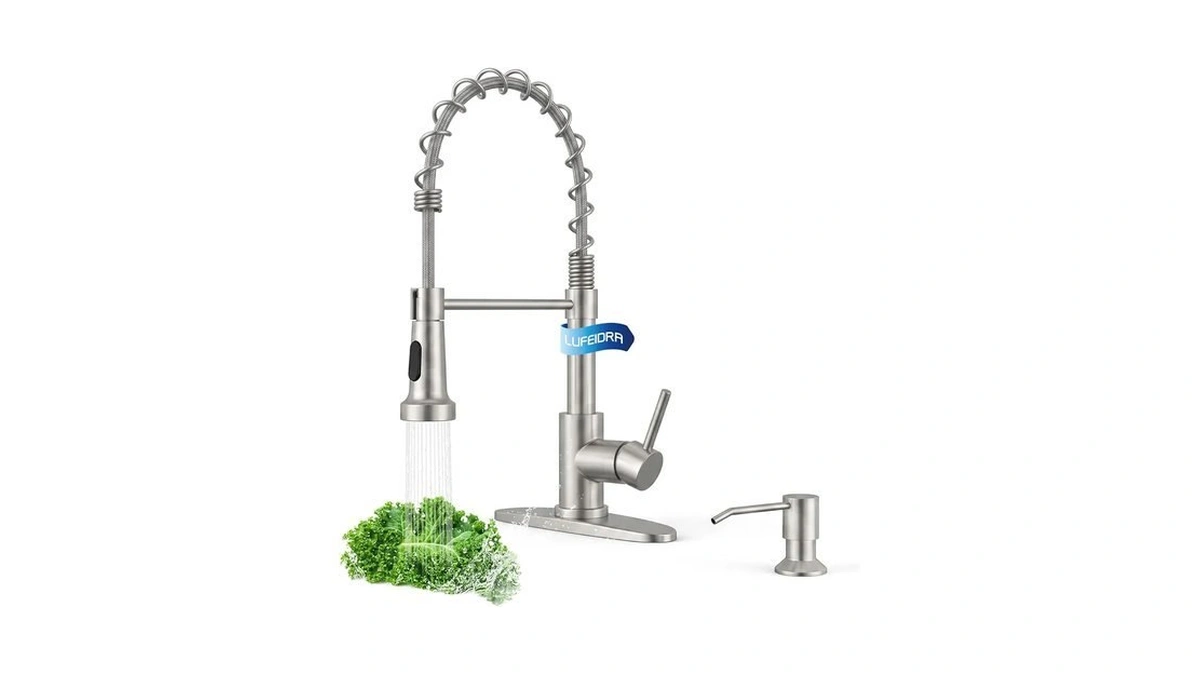 Lufeidra Pull-down Kitchen Faucet With Soap Dispenser, Brushed Nickel