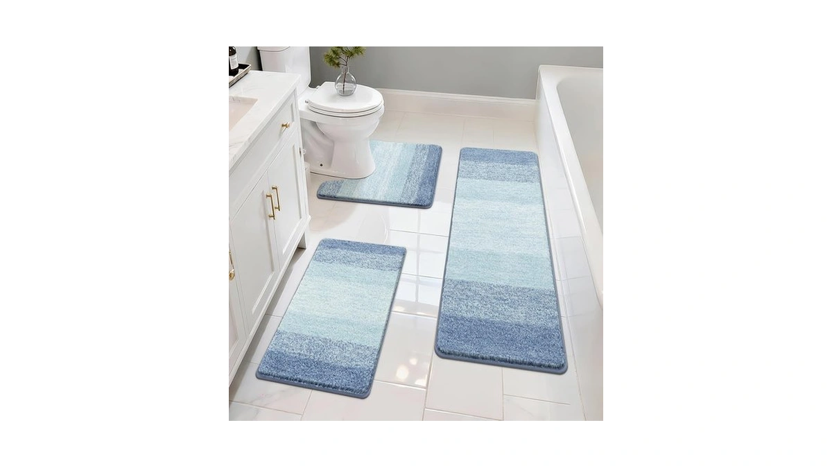 Pauwer 3 Piece Bathroom Rug Set, Microfiber Non Slip Bath