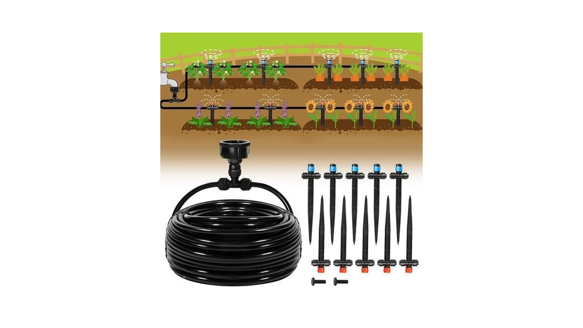 Eledom 55ft Quick-connect Drip Irrigation Kit, Garden Watering System Diy