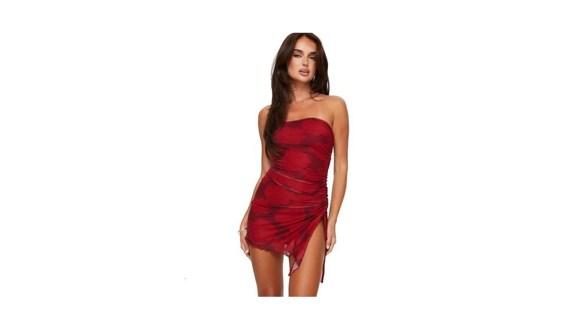 Princess Polly Donelli Mini Dress Burgundy/red Floral