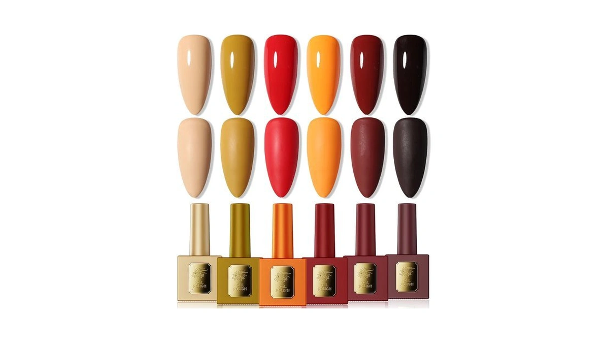 6 Colors Gel Nail Polish Set 12ml, Red Orange Brown,