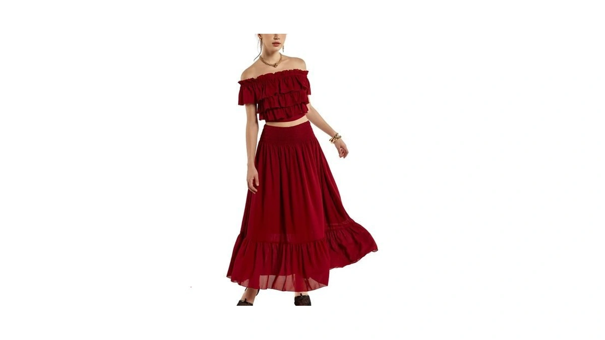Sixdo G-red Woven Flared Dress 2 Pieces, Sleek And Versatile