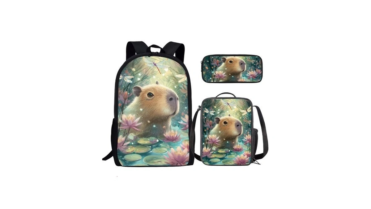 Sriogotsuo Cute Capybara School Backpack Set 3pcs With Lunch Box