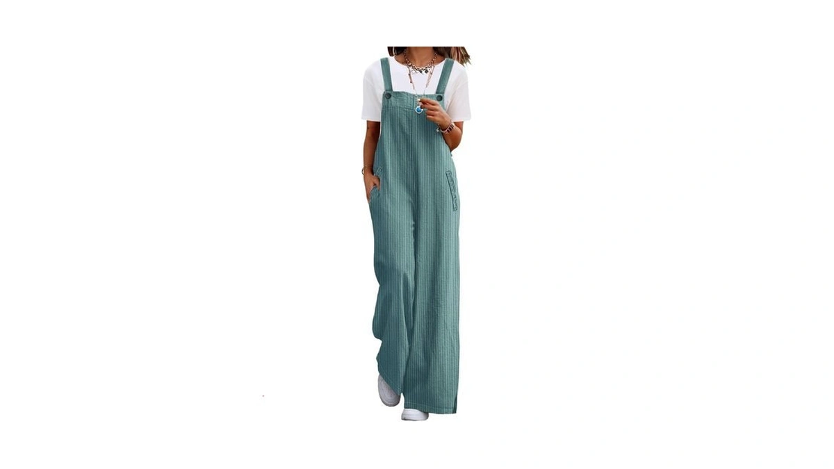 Yesno Women's Casual Corduroy Wide Leg Overalls With Pockets Xl