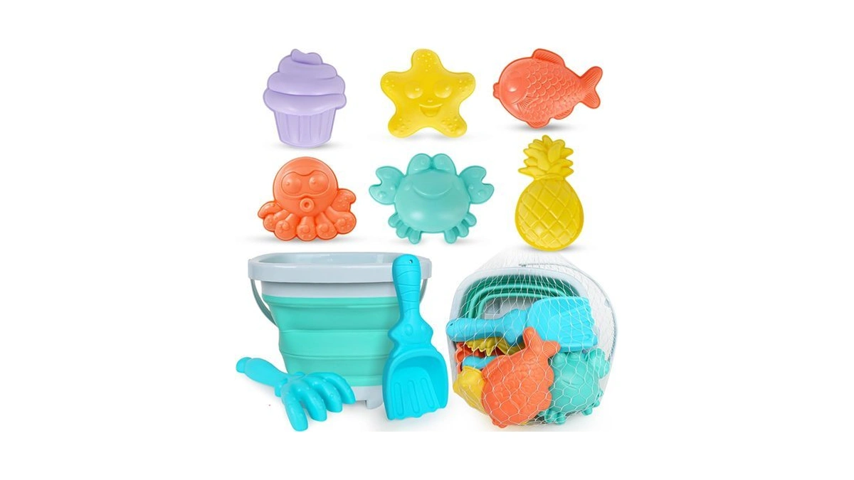 Gkdoms Kids Beach Toys Set With Collapsible Bucket, Sand Molds,