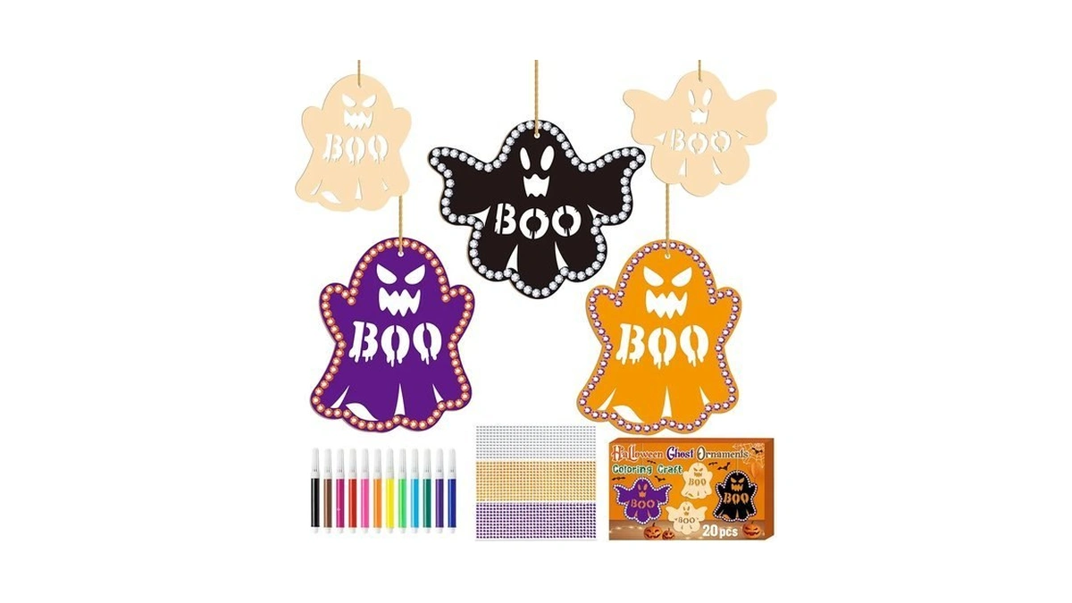 Beyumi Halloween Wooden Boo Craft - 20pcs Diy Coloring Ornaments