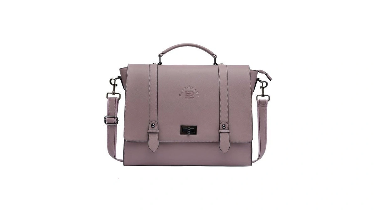 Easegave Women's 15.6 Inch Laptop Briefcase, Vintage Purple Saffiano Eco-leather,
