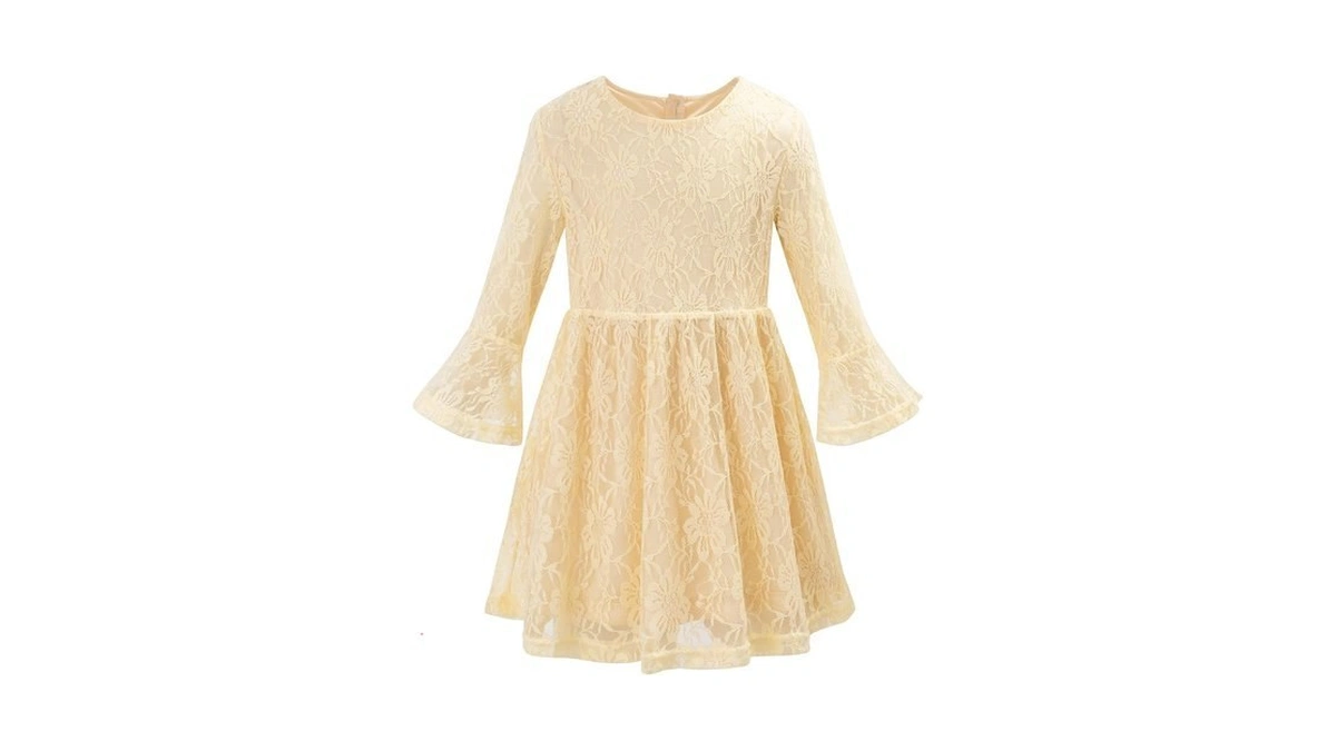 Noomelfish Toddler Bell Sleeve Lace Dress Long Sleeve Party Formal