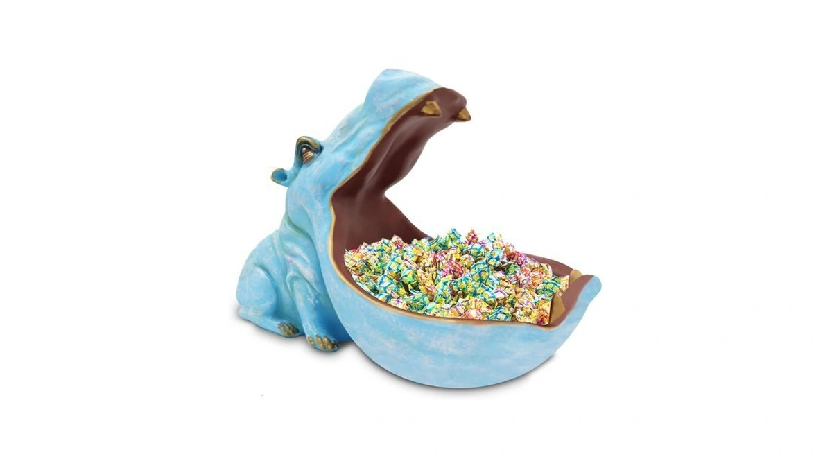 Aboxoo Hippo Statue Candy Dish, Funny Big Mouth Container Bowl,