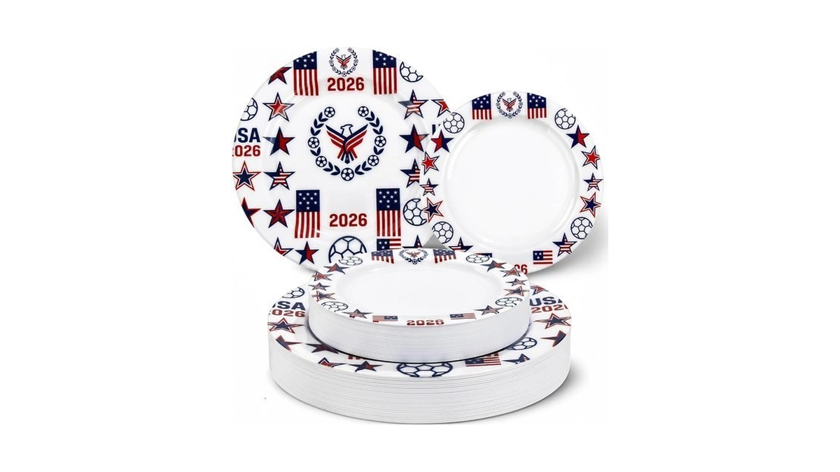 Nervure World Cup Soccer Plates, 32pcs Blue Plates For World