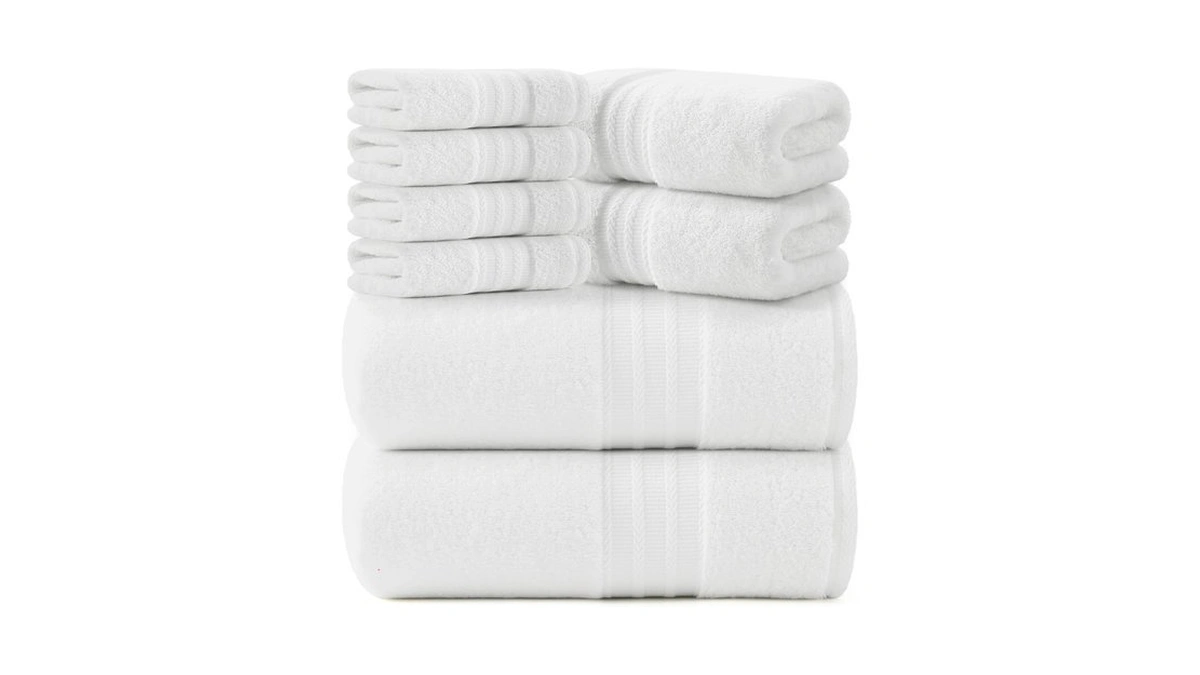 Redkiss 8 Piece White Towels Set - 100% Cotton Towels