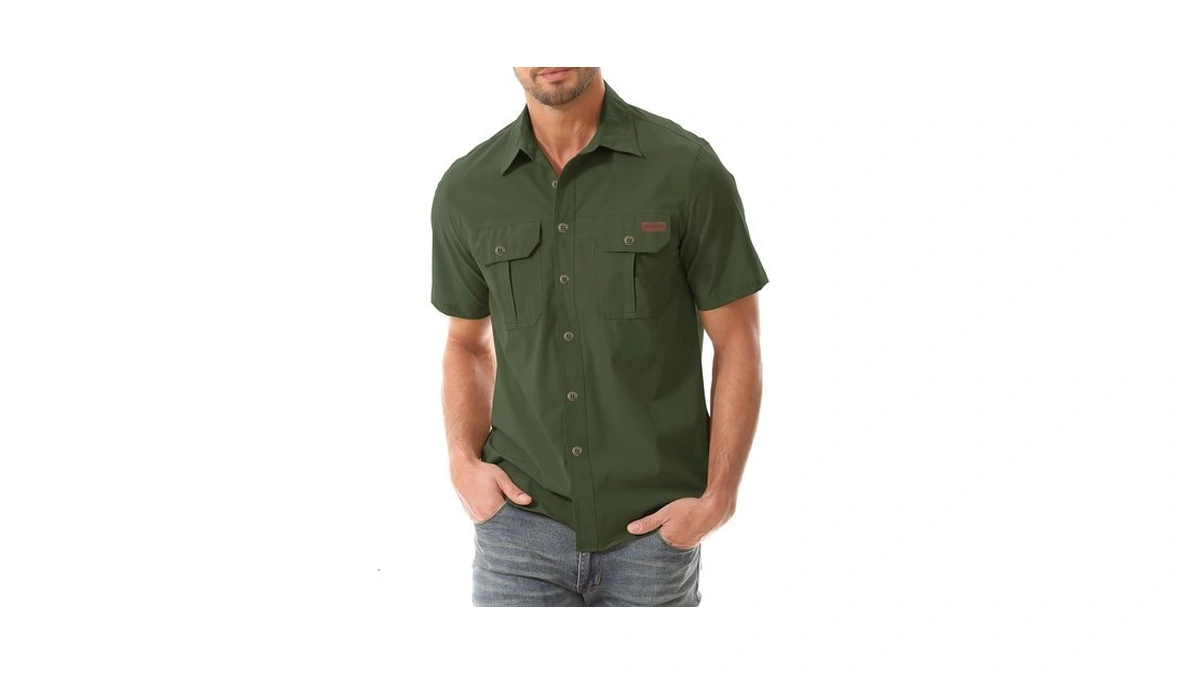Zyvrenix Men's Short Sleeve Button Down Shirts With Pocket Army