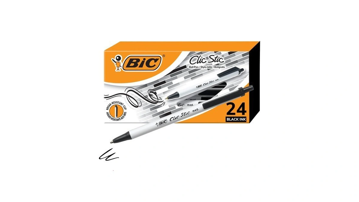 Bic Clic Stic Black Retractable Ballpoint Pens, Medium Point, 24-count