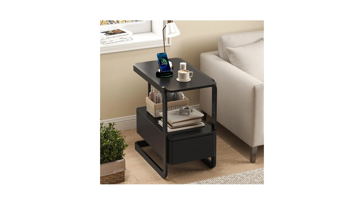 Tall Narrow Side Table With Drawer And Open