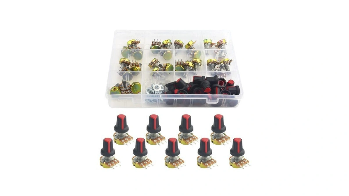 Potentiometer Kit With Rotary Knobs, B1k- B1m Ohm, 9 Sizes